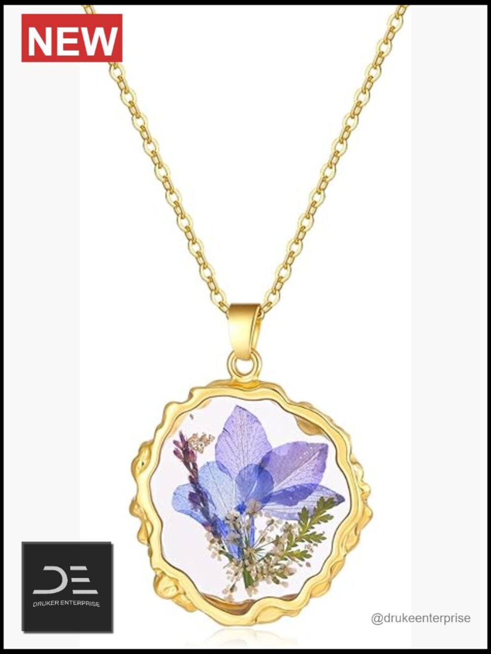 Handmade Real Pressed Flower Pendant Necklace with Resin